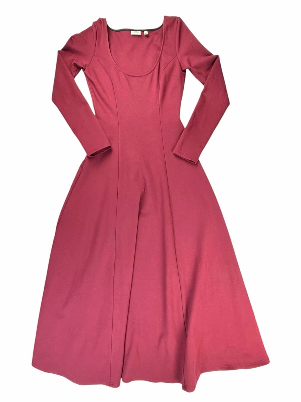 Aritzia Babaton Women’s Leda Ponte Knit Fit-&-Flare Longlseeve Dress Burgundy S - Picture 2 of 9